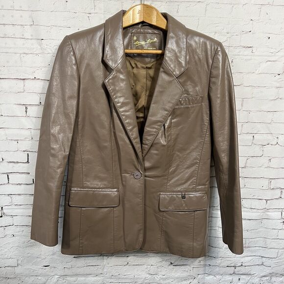 Etienne Aigner Jackets & Blazers - Etienne Aigner Women Fitted Brown Leather Jacket Blazer Size 10 Vintage